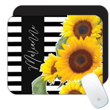 Sunflower Stripes Personalized Name : Gift Mousepad Flower Floral Yellow Decor