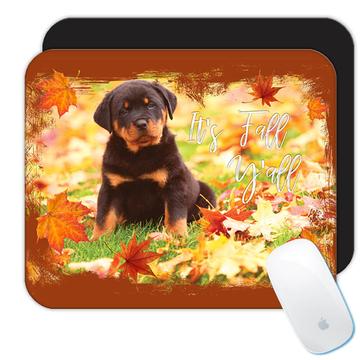 Rottweiler Fall : Gift Mousepad Dog Pet Puppy Animal Cute Leaves Autumn