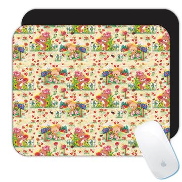 Romantic Bear Pattern : Gift Mousepad For Valentines Day Love You Lover Hearts Flowers Kids Child