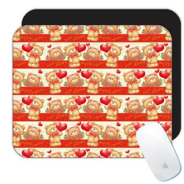 Bears Valentines Day : Gift Mousepad Happy Love Romantic Pattern Kids Teddy Bear Cute Flowers