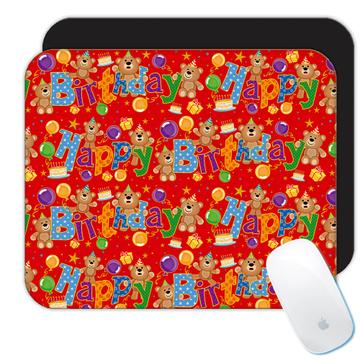 Happy Birthday Bears Pattern : Gift Mousepad For Kid Child Party Decor Festive Balloons Cute