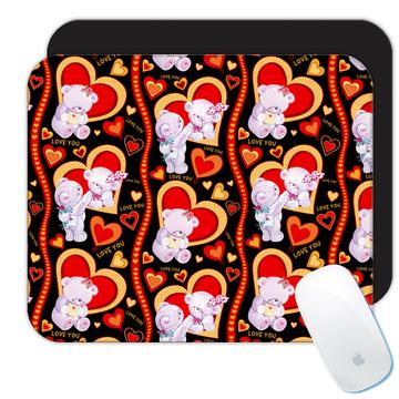 Love You Bears : Gift Mousepad Valentines Day Romantic Pattern Hearts Teddy Bear Kids Child