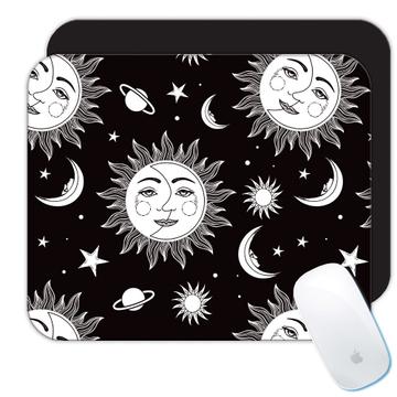 Half Moon Sun : Gift Mousepad Black White Pattern Stars Saturn Jupiter Ceiling Decor Face Kids