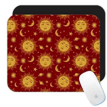 Half Moon Sun : Gift Mousepad Pattern Stars Planets Celestial Print Esoteric Print Zodiac Decor
