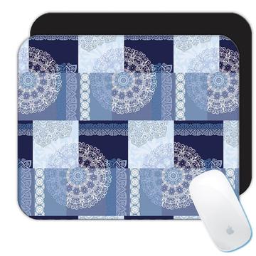 Mandala Squares : Gift Mousepad Modern Blue Decor Indian Esoteric