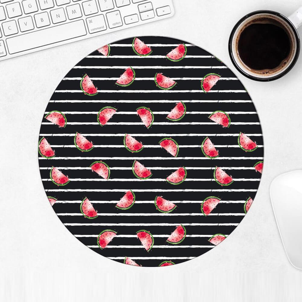 Gift Mousepad : Stripes Watermelon Black Pattern Watercolor Home Wall Decor