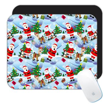 Christmas Sleigh Santa : Gift Mousepad Deer Winter Pattern Kids Festive Tree Penguin Cute