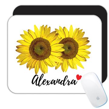 Sunflower Personalized Name : Gift Mousepad Flower Floral Yellow Decor Customizable Alexandra