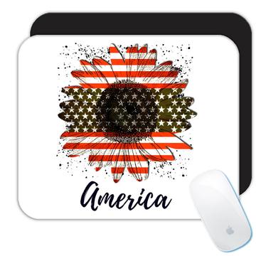 Sunflower American Flag : Gift Mousepad Flower Floral Yellow Decor Patriotic