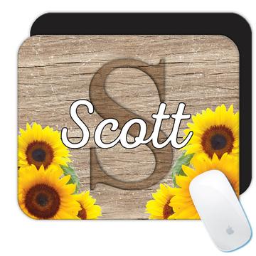 Sunflower Personalized Name : Gift Mousepad Flower Floral Yellow Decor Scott Customizable