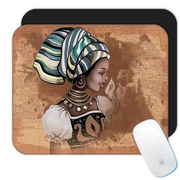 African Woman Portrait Profile : Gift Mousepad Ethnic Art Black Culture Ethno