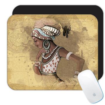 African Woman Portrait Profile : Gift Mousepad Ethnic Art Black Culture Ethno