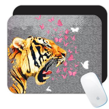Tiger Head Photography : Gift Mousepad Wild Feline Animal Safari Butterflies Collage Floral