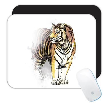 Tiger Watercolor Painting : Gift Mousepad Safari Feline Animal Wild Nature Protection Big Cat