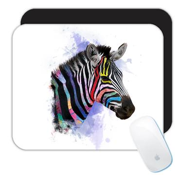 Zebra Face Colors Rainbow : Gift Mousepad Safari Animal Wild Nature Watercolor Painting