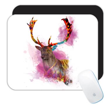 Deer Watercolor Painting : Gift Mousepad Wild Animal Colorful Graphics Nature Protection