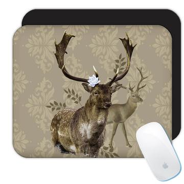 Deer Realistic Painting : Gift Mousepad Lotus Flower Deers Wild Animals Forest Arabesque
