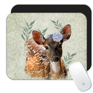 Deer Bambi Face Photography : Gift Mousepad Hydrangea Wild Forest Animal Nature Cute