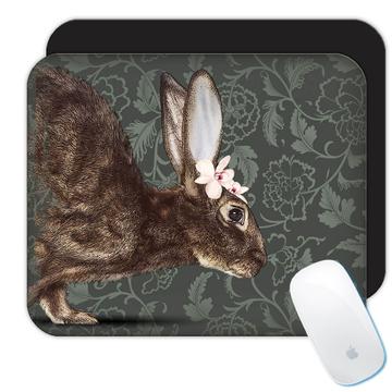 Realistic Hare Picture Orchid : Gift Mousepad Wild Animal Floral Arabesques Rabbit Art
