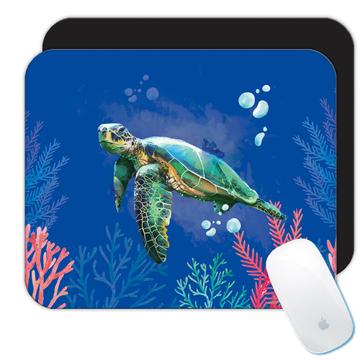 Turtle Photographic Print : Gift Mousepad For Turtles Lover Underwater Life Animal Corals Poster
