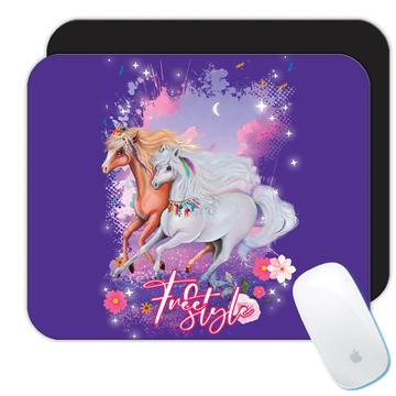 Free Style Horses : Gift Mousepad For Horse Lover Watercolor Art Kid Children Teenage Girl Girlish