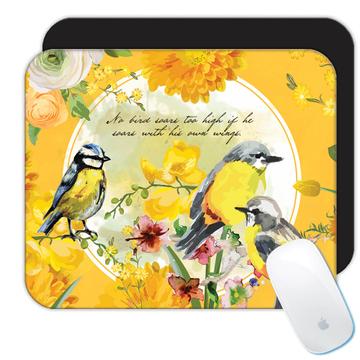 Watercolor Birds Flowers Illustration : Gift Mousepad Floral Frame Bird Lover Nature Feminine For Her