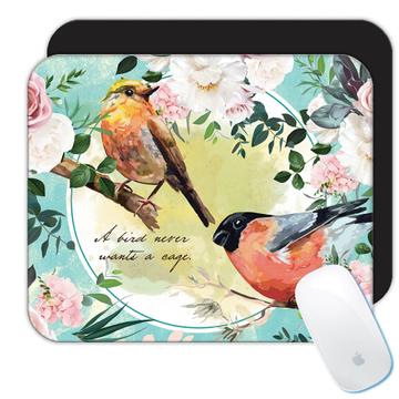 Birds Roses Watercolor Art : Gift Mousepad Illustration Bird Lover For Her Woman Liberty Vintage