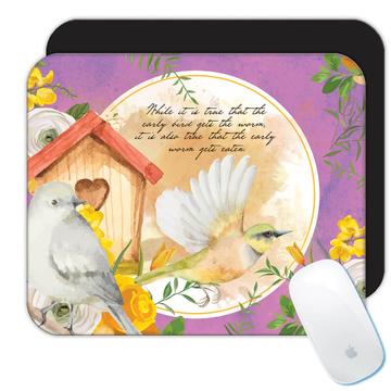 Spring Flowers Birds : Gift Mousepad Inspiring Quote Narcissus Rose Bird Lover Retro Art Print