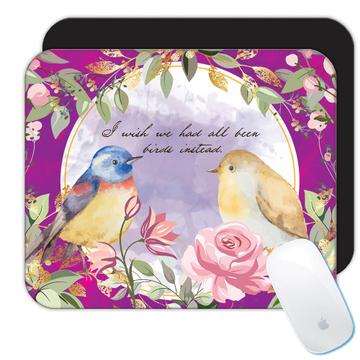 Birds Illustration Flowers : Gift Mousepad Bird Lover Spring Rose For Her Woman Best Friend Birthday