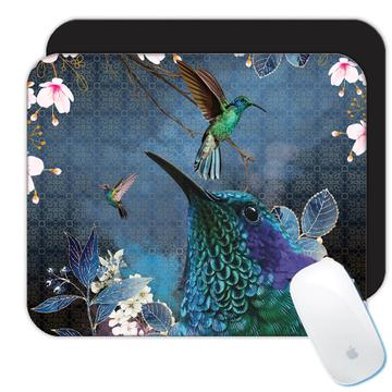 Hummingbird  : Gift Mousepad Colibri Flowers Dark Blue