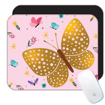 Gold and Colorful Butterfly : Gift Mousepad Female Feminine