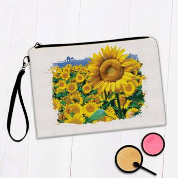 Sunflower Field : Gift Makeup Bag Flower Floral Yellow Decor