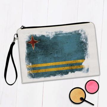 Aruba Flag Distressed : Gift Makeup Bag Aruban Pride North America Country Souvenir Vintage Print