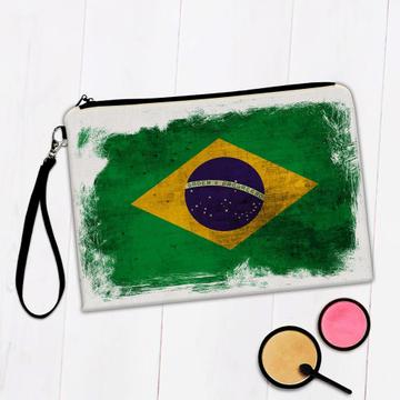 Brazil : Gift Makeup Bag Distressed Flag Vintage Brazilian Expat Country