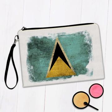 Saint Lucia Flag : Gift Makeup Bag Distressed North American Country Pride Souvenir National Vintage