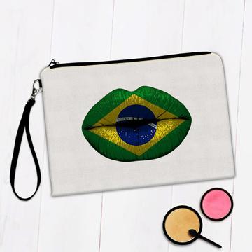 Lips Brazilian Flag : Gift Makeup Bag Brazil Expat Country For Her Woman Feminine Women Sexy Flags Lipstick