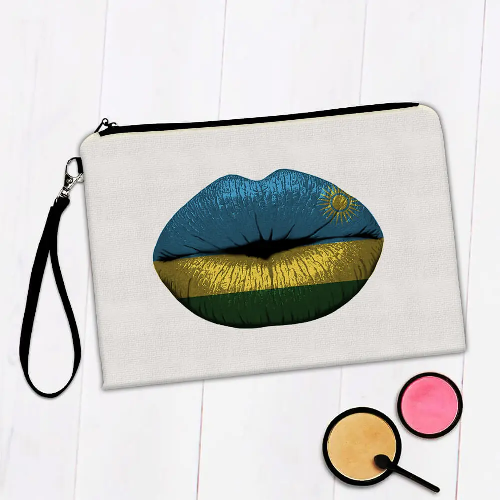 Lips Rwandan Flag : Gift Makeup Bag Rwanda Expat Country For Her Women Sexy Feminine Souvenir