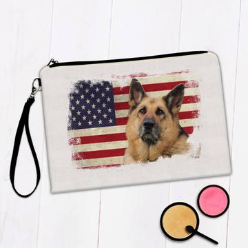German Shepherd USA Flag : Gift Makeup Bag Dog Pet K-9 United Police America