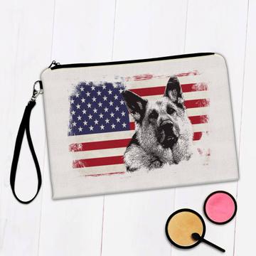 German Shepherd Sepia USA Flag : Gift Makeup Bag Dog Pet K-9 United Police America