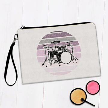 Drums Retro Musical Wall Art Poster : Gift Makeup Bag Drummer Girl Gradiente Vintage Card