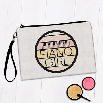 Piano Girl Keyboard Musical Wall Print Retro Colors : Gift Makeup Bag Best Friend Delicate Pink