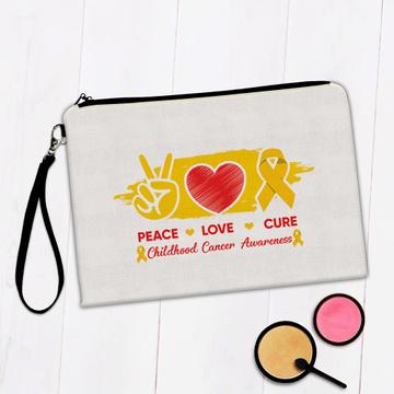 Peace Love Cure : Gift Makeup Bag Childhood Cancer Awareness Gold Ribbon Support Charity