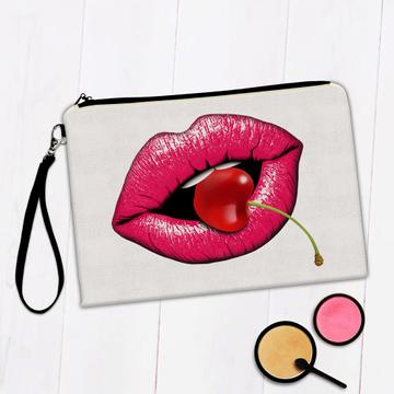 Cherry Lips Mouth : Gift Makeup Bag Vintage Retro Poster Berry Sexy Romantic Lipstick