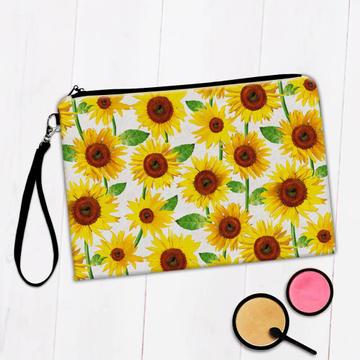 Golden Yellow Sunflowers : Gift Makeup Bag Floral Pattern Summer Cloth Kitchen Wall Decor