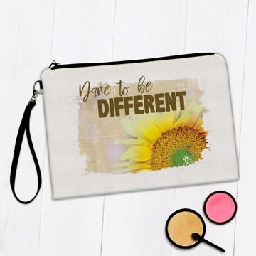 Sunflower Dare to Be Different : Gift Makeup Bag Flower Floral Yellow Decor Quote