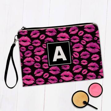 Pink Lips : Gift Makeup Bag Make Up Kisses Mouth Black Pattern Lipstick Glitter Friend Art Diy