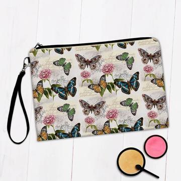Vintage Butterfly Pattern : Gift Makeup Bag Damask Style Roses Small Tortoiseshell Arabesque Retro