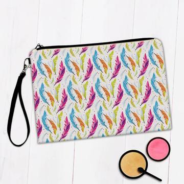 Colorful Feathers : Gift Makeup Bag Seamless Pattern Mystic Rainbow Esoteric Plume Home Decor Art