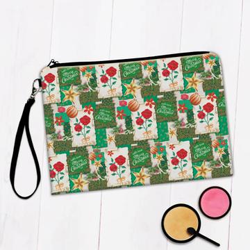 With Love Merry Christmas : Gift Makeup Bag Roses Patchwork For Friend Husband Wife Wishes Green