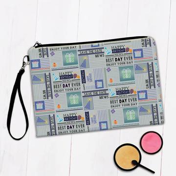 Present Newspaper Happy Birthday  : Gift Makeup Bag Best Day Ever Blue
